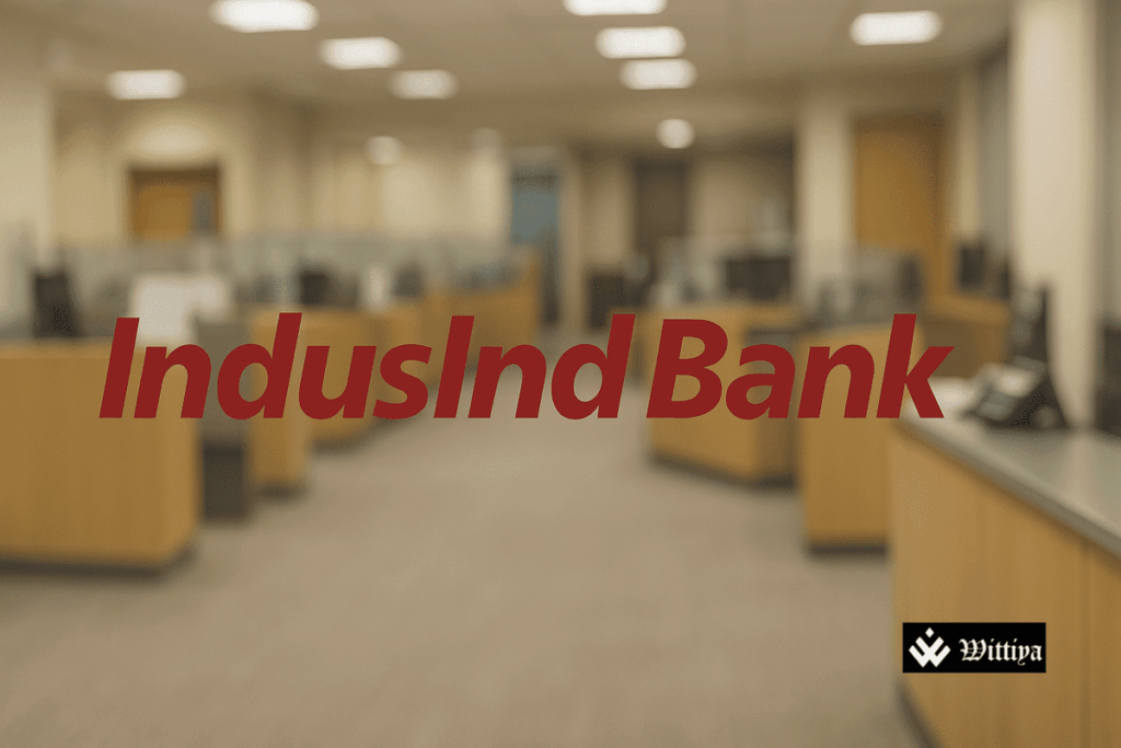 IndusInd Bank building with stock market graph showing share price rebound