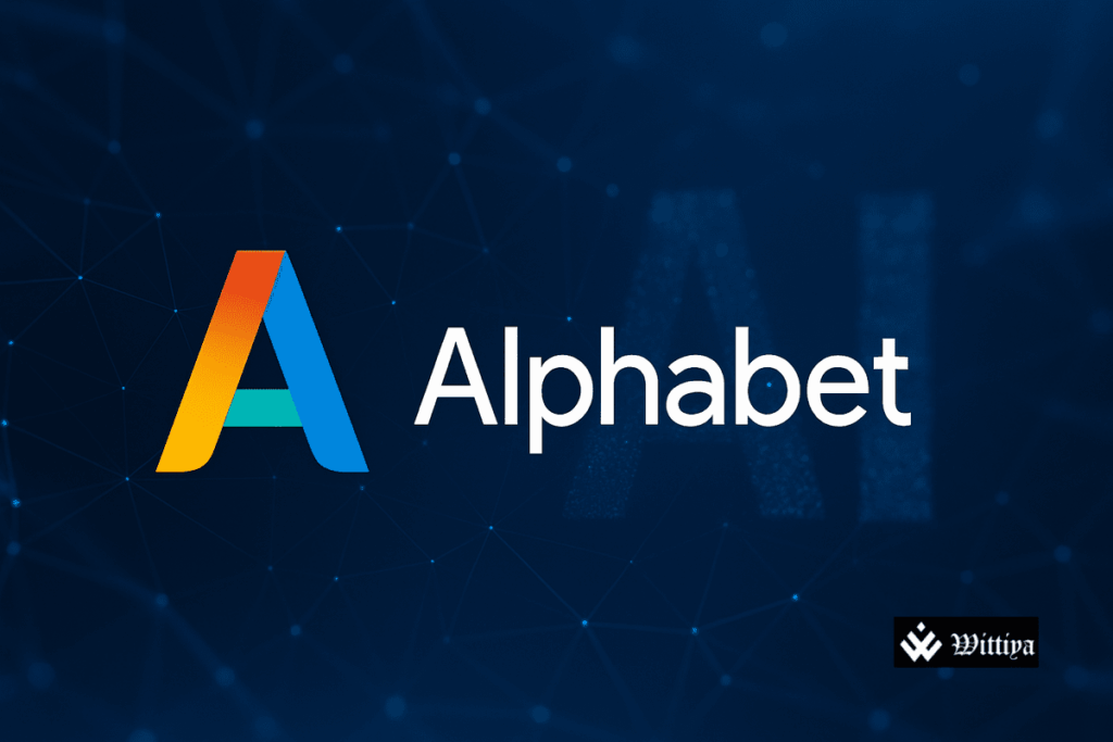 Alphabet co-founder with stock market graph showing $700 million stock transaction