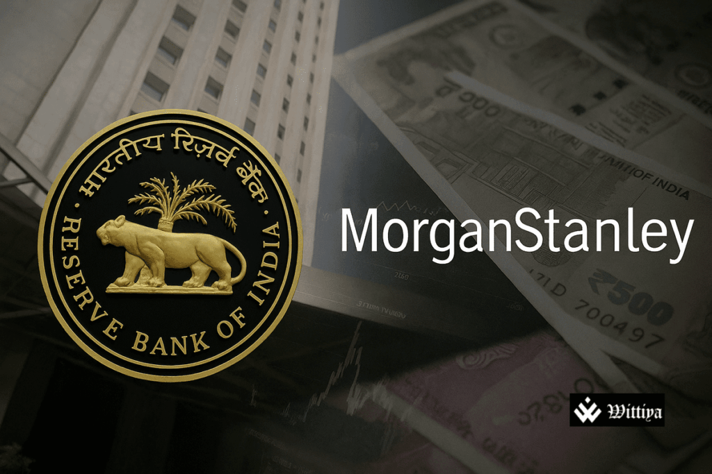 Reserve Bank of India building with global economic slowdown graph