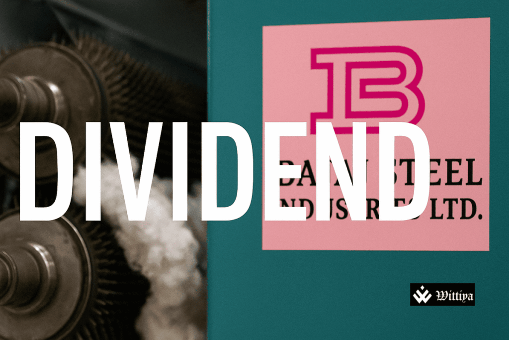 Bajaj Steel headquarters with dividend chart overlay