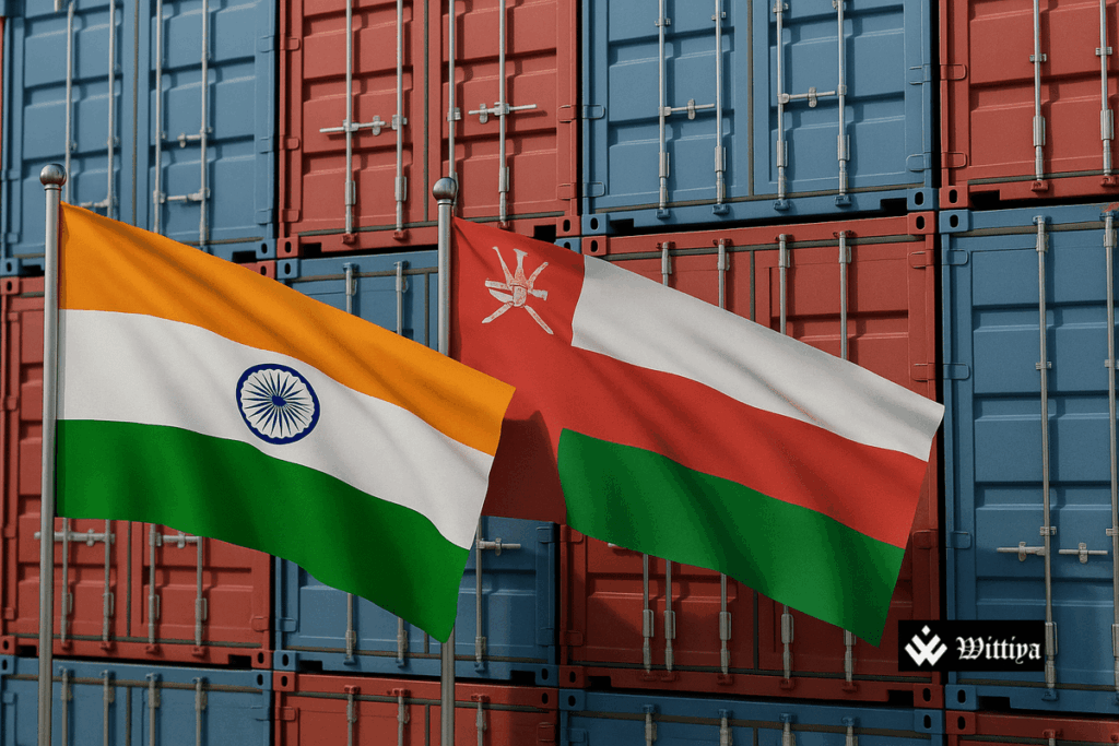 Indian and Omani officials shaking hands during economic partnership talks