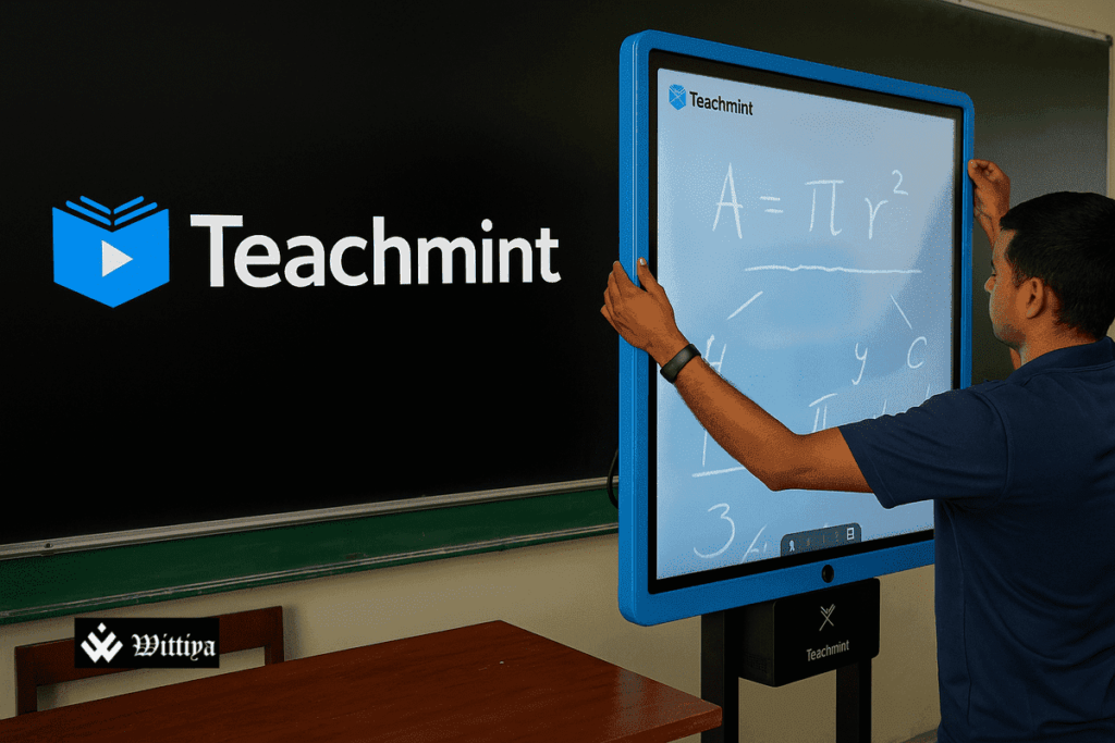 Teacher using Teachmint smartboard in a classroom