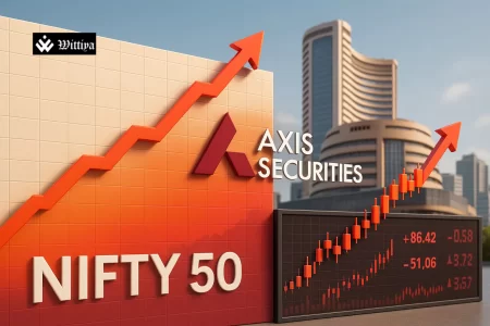 Stock market chart showing Nifty 50 index growth projection by Axis Securities towards 26,300 by March 2026