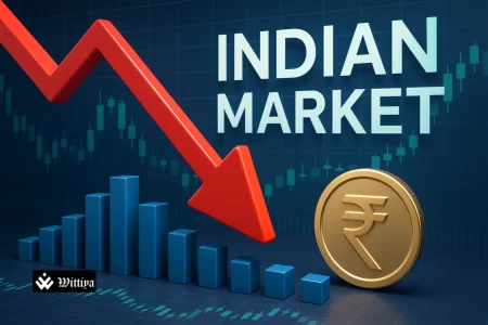 Indian stock traders watching market screen showing flat index due to financial sector drag