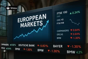 European stock market traders monitor screens ahead of US inflation data release