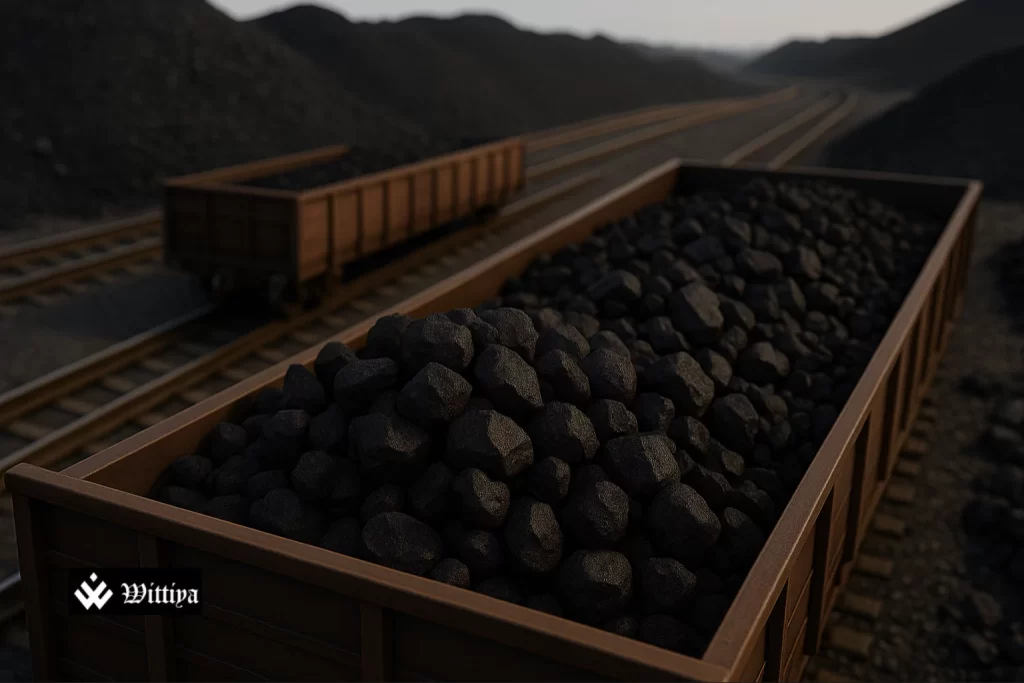 Indian coal mine production site with fewer imported coal shipments visible
