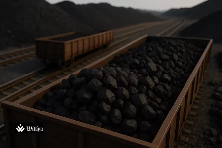 Indian coal mine production site with fewer imported coal shipments visible