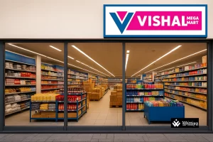 Small group of people quietly gathered outside Vishal Mega Mart outlet in Indore