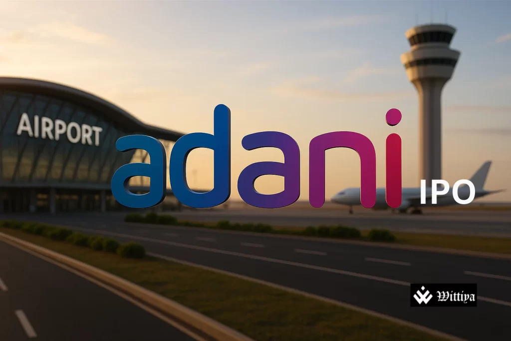 Adani Group airport terminal in India with passengers and aircraft