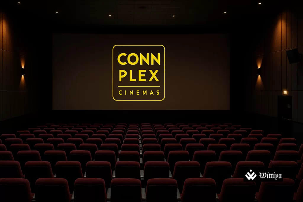 Connplex Cinemas marquee and logo with stock market board displaying “IPO” preparing for SME listing