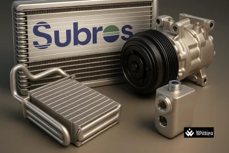 Subros company logo with a sharply rising stock chart indicating 45% small-cap rally
