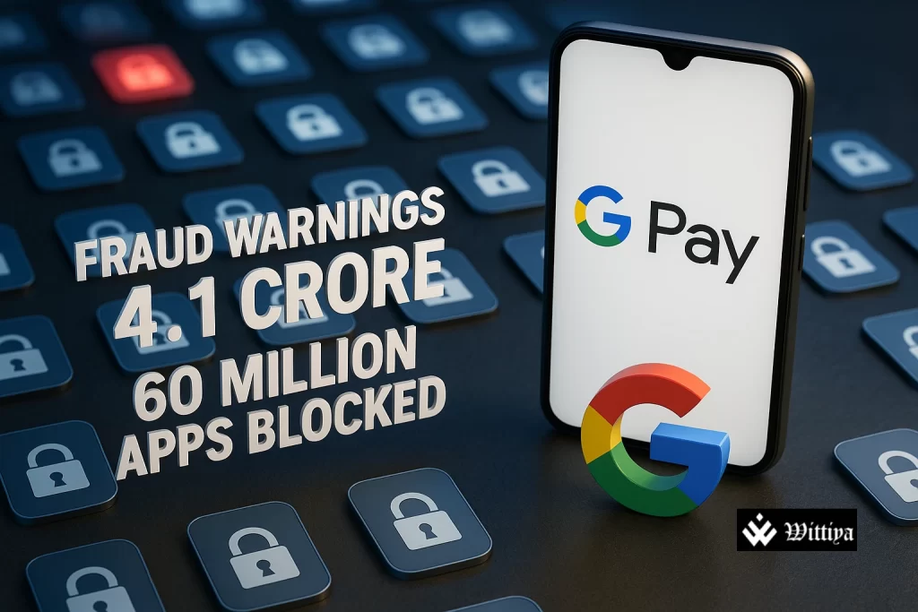 Google Pay app screen with alert symbols indicating rising digital payment frauds