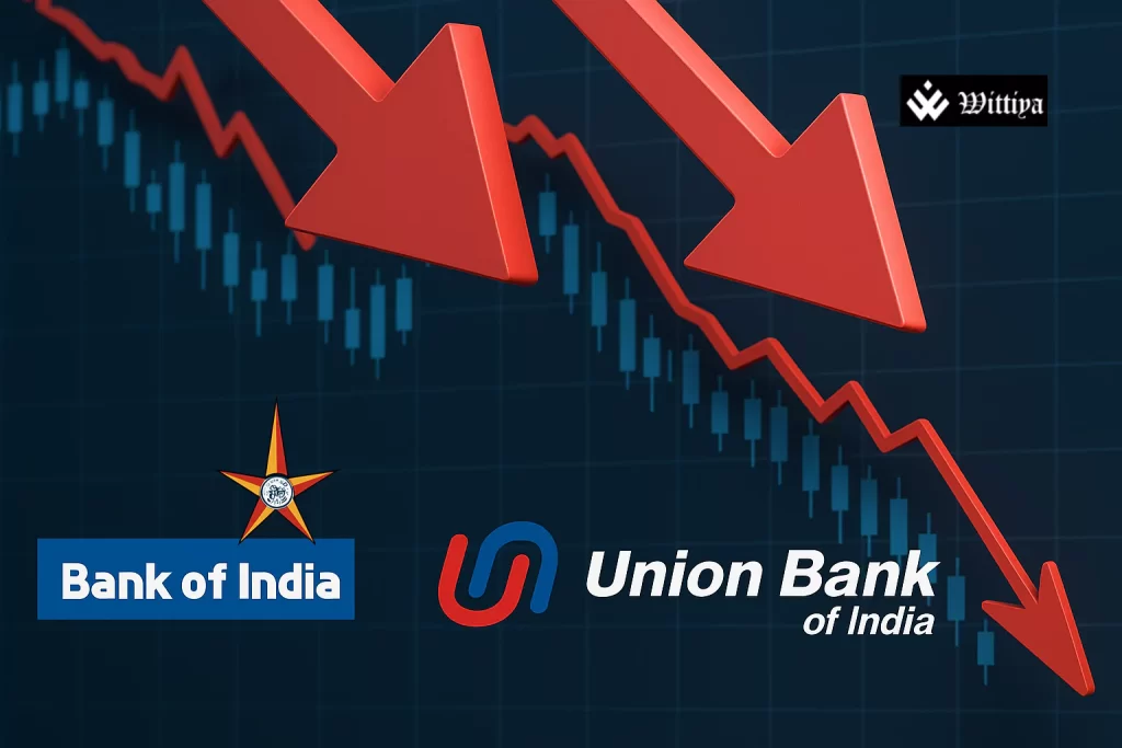 Red downward trend on a stock chart showing PSU bank index drop over the week