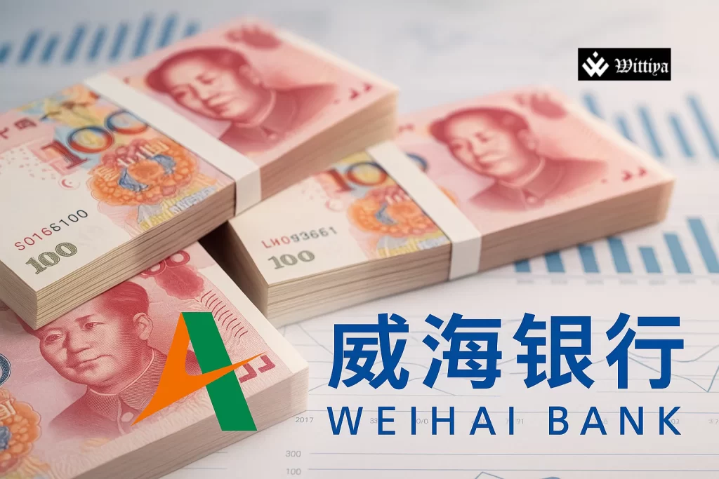 Weihai Bank building with currency symbols