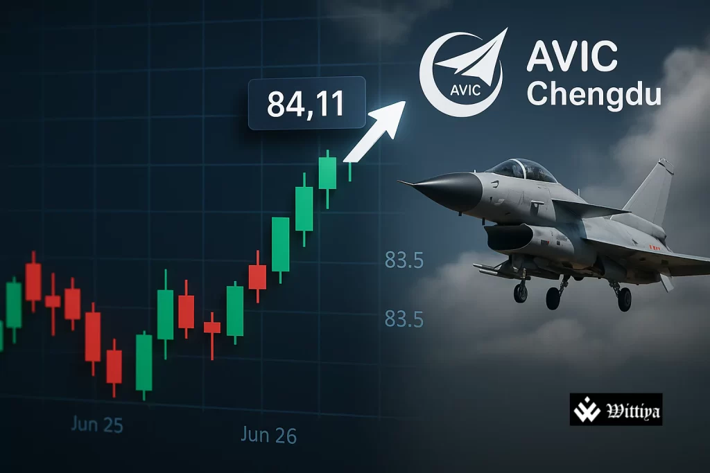 Chengdu-manufactured fighter jet in flight with AVIC logo visible