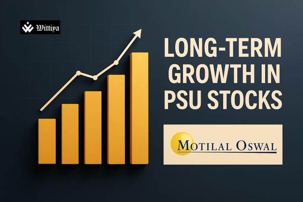 Indian PSU buildings and employees with financial growth charts overlay
