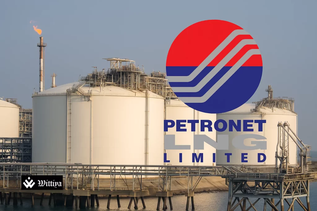 Petronet LNG tanker at port with executives reviewing LNG charts