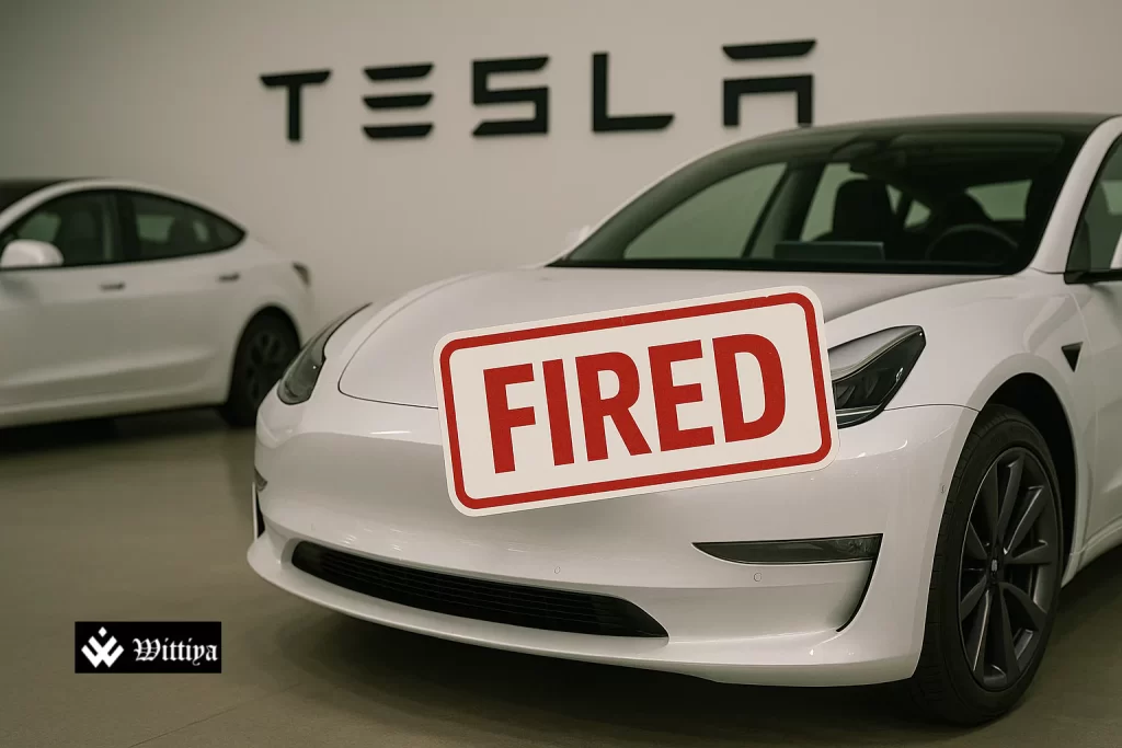 Tesla headquarters with symbolic glass reflecting secrecy around Afshar’s dismissal