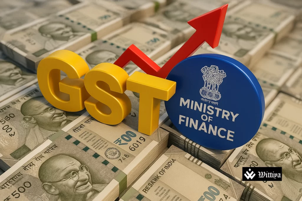 India GST revenue bar chart doubling over five years
