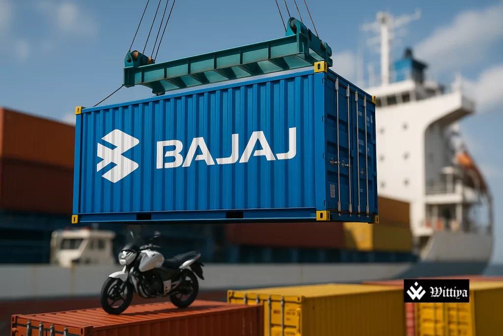 Bajaj Auto motorcycles ready for export at Indian port in June 2025