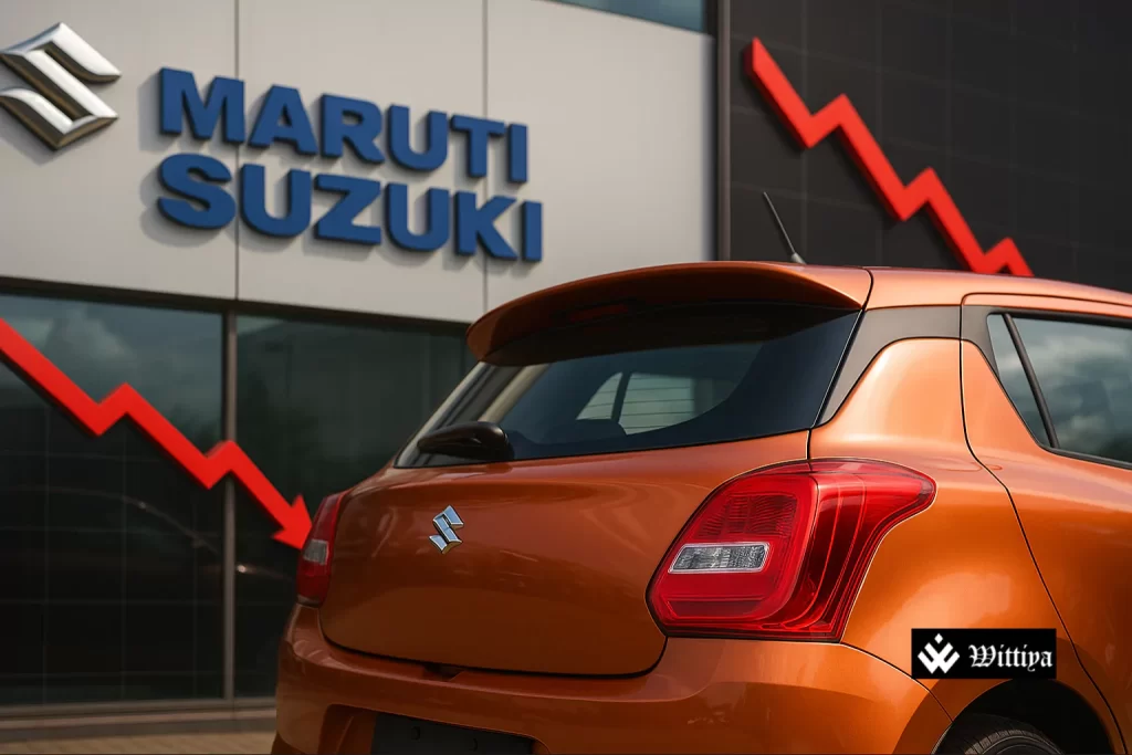 Maruti small car dealership with sales chart showing 13.3% decline