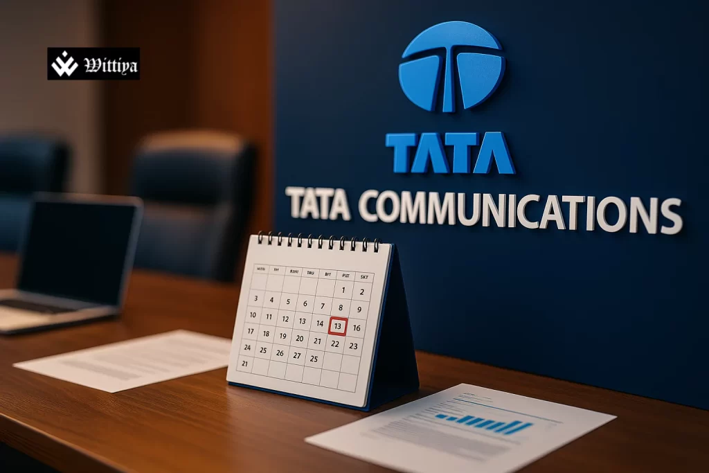 Executives in Tata Communications boardroom preparing for Q1 FY26 meeting on July 17