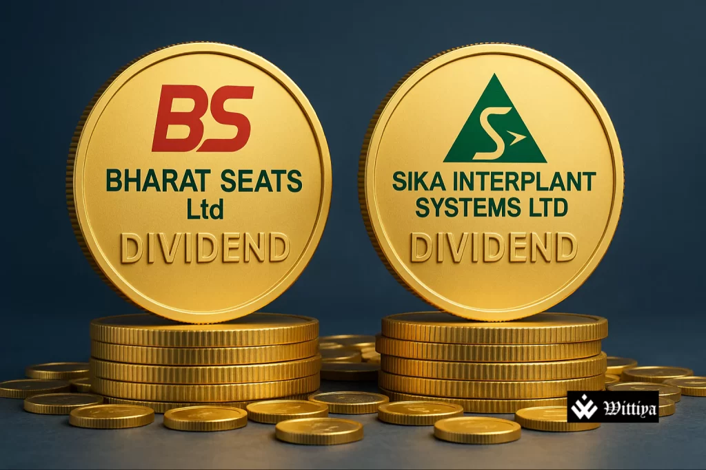 Stock market screen showing dividend payout announcements with a calendar date marked July 2