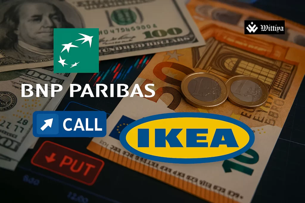 EU and US flags in front of European Central Bank building with financial graph overlay