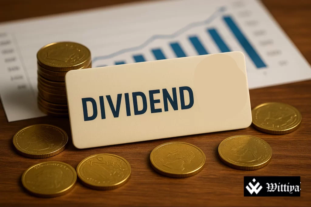 NDR Auto and VST Industries logos side by side with dividend payout icons and upward financial charts