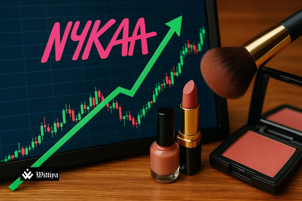 Investor tracking Nykaa stock price on a trading app as shares rise