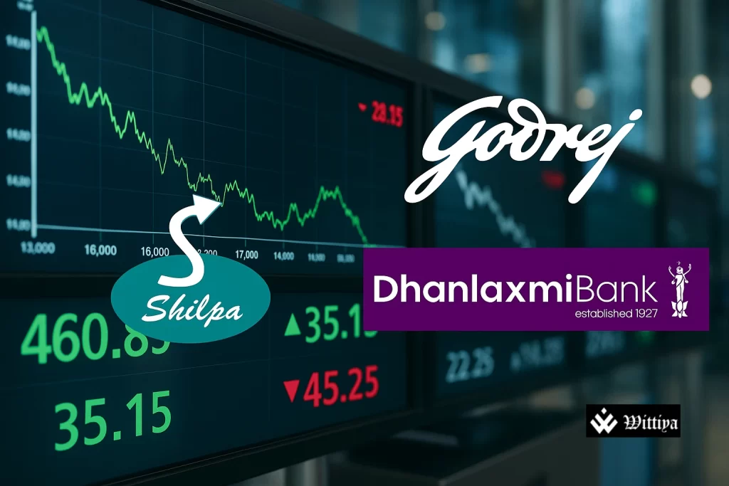 Traders working on the Indian stock exchange floor with market screens in the background