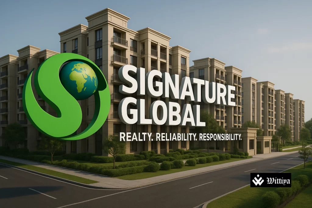 Construction site with Signature Global branding and cranes at work