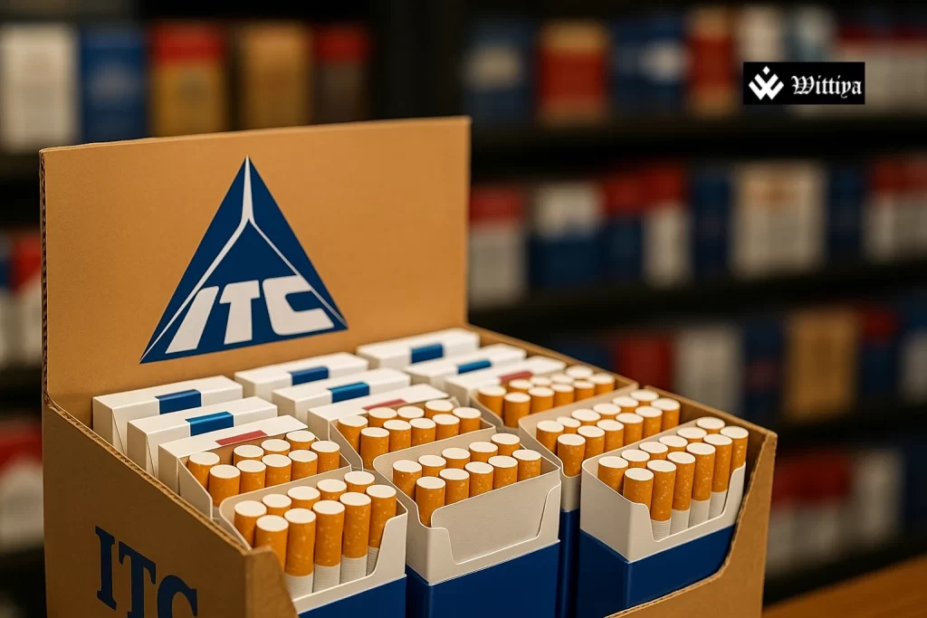 ITC headquarters with financial charts reflecting FY25 performance