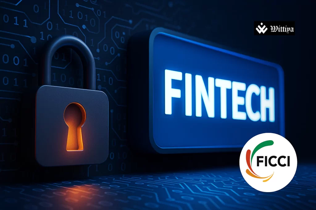 Indian fintech cybersecurity warning with digital shield and alert icons