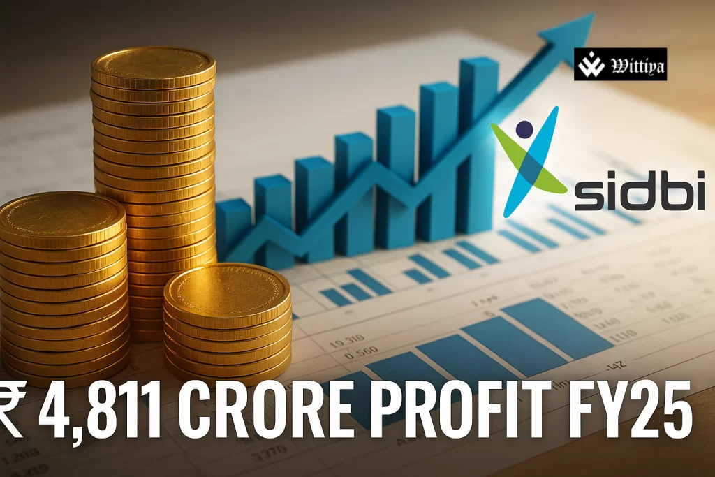 SIDBI headquarters with financial charts showcasing strong profits and zero NPAs