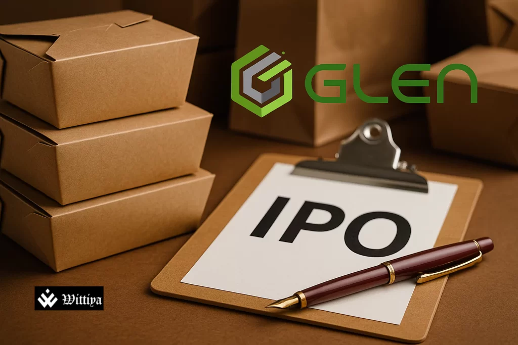 Investors rushing to apply for Glen Industries IPO with digital bidding interface and stock charts in the background