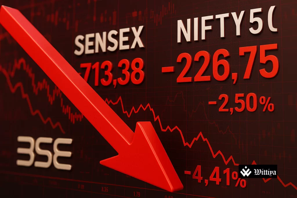Traders reacting to a sharp 700-point Sensex drop with red falling stock charts on screen