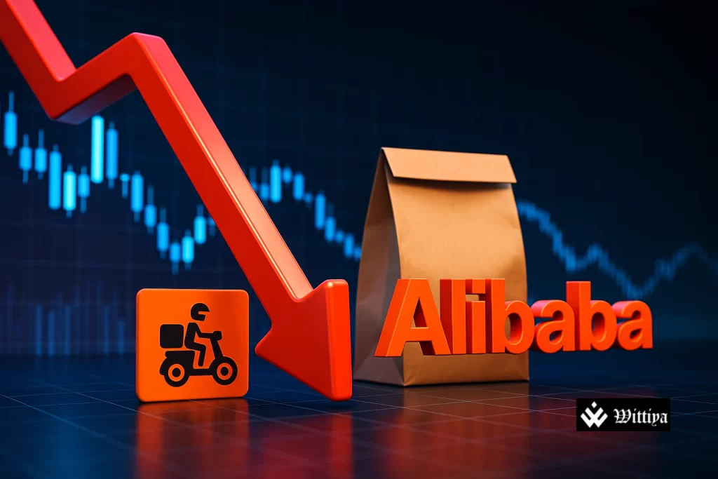 Ele.me delivery courier riding past Meituan courier scooters amid intense street-level delivery competition in China