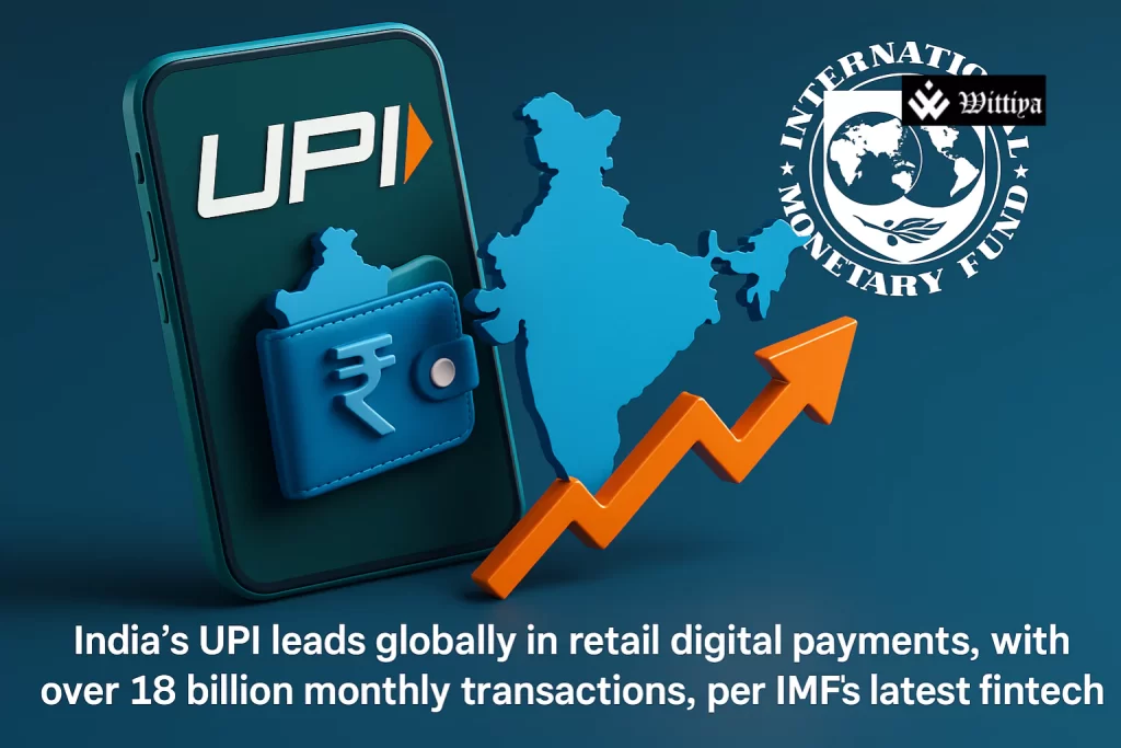 Illustration of UPI payment app icons on a smartphone with global map and rising transaction graph in background