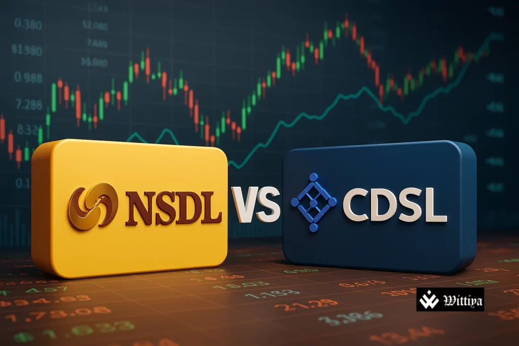 comparison of NSDL and CDSL logos with IPO countdown clock