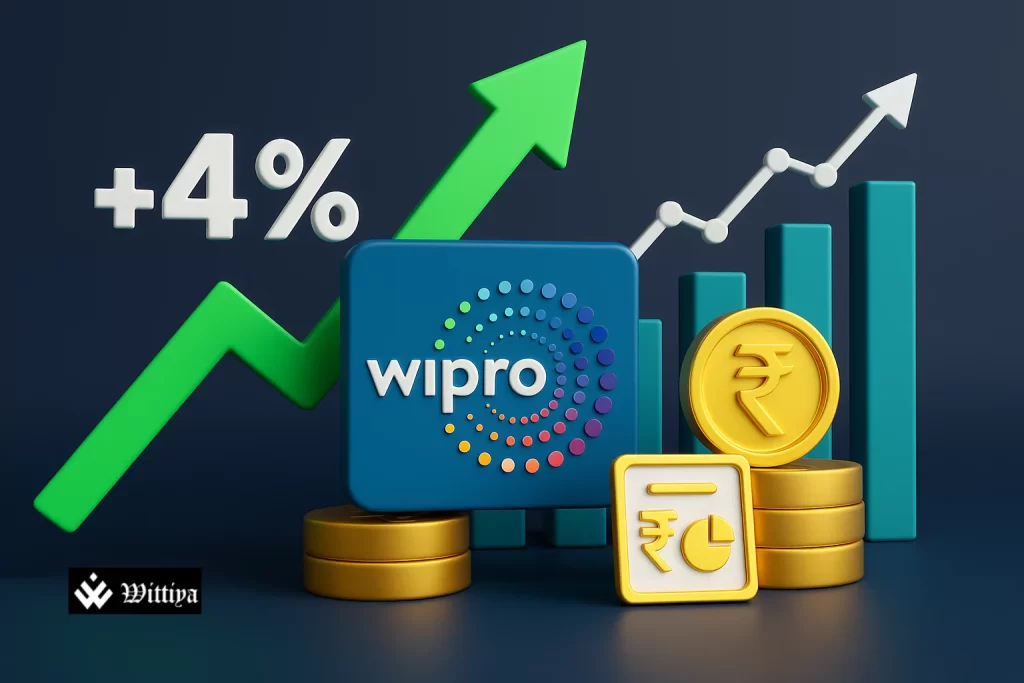 Wipro Q1 profit ₹3,336 crore alongside stock chart indicating investor confidence boost