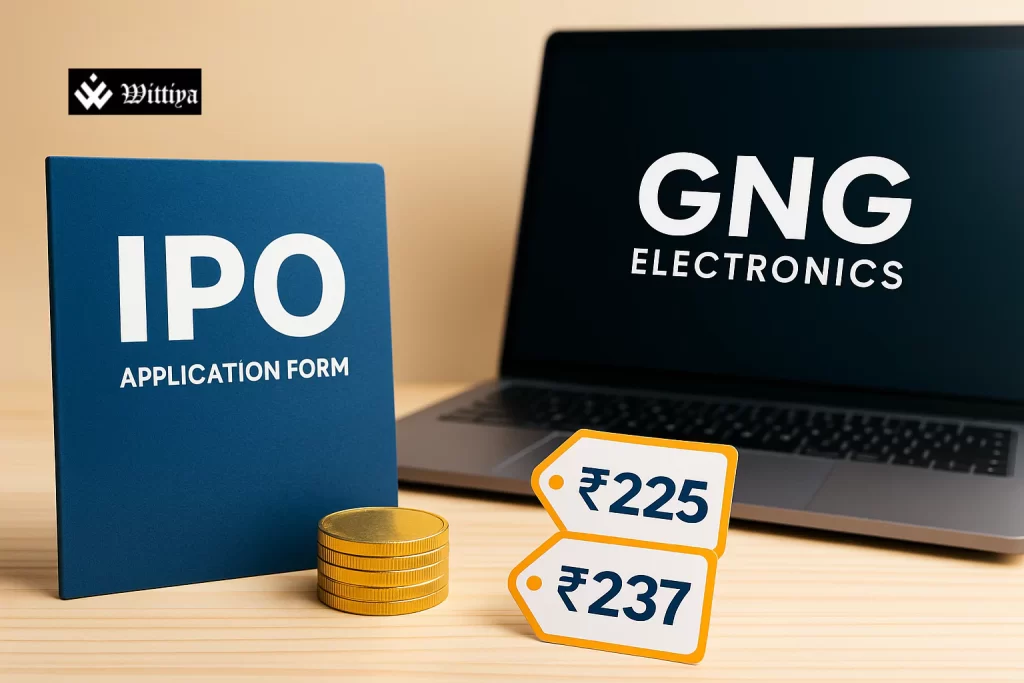 GNG Electronics IPO promotion with ₹225–₹237 price band, company logo, and investor chart