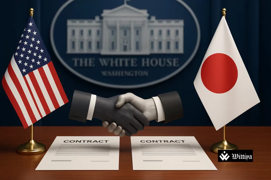 US Japan trade agreement signing illustration