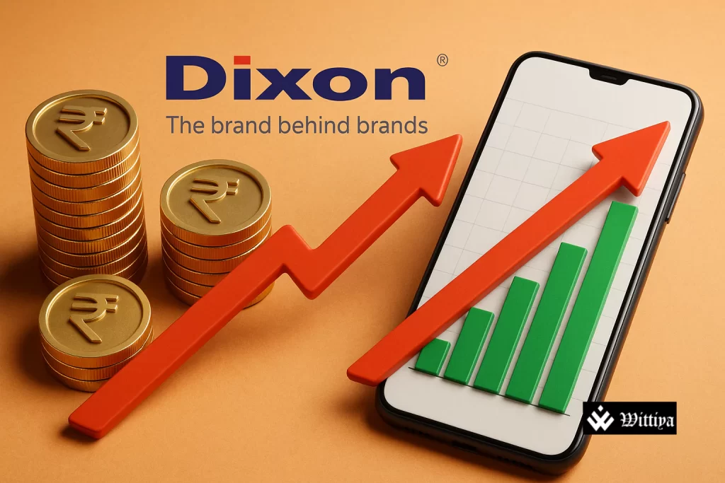 Dixon Technologies headquarters building with financial growth chart