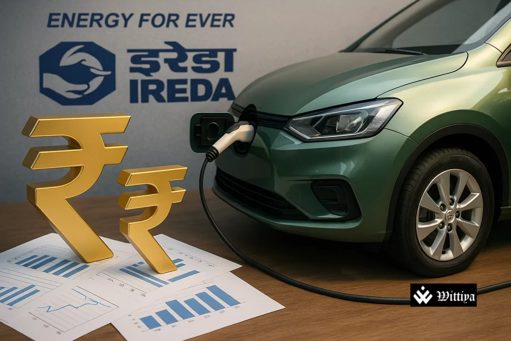 IREDA logo with electric vehicles and green energy icons