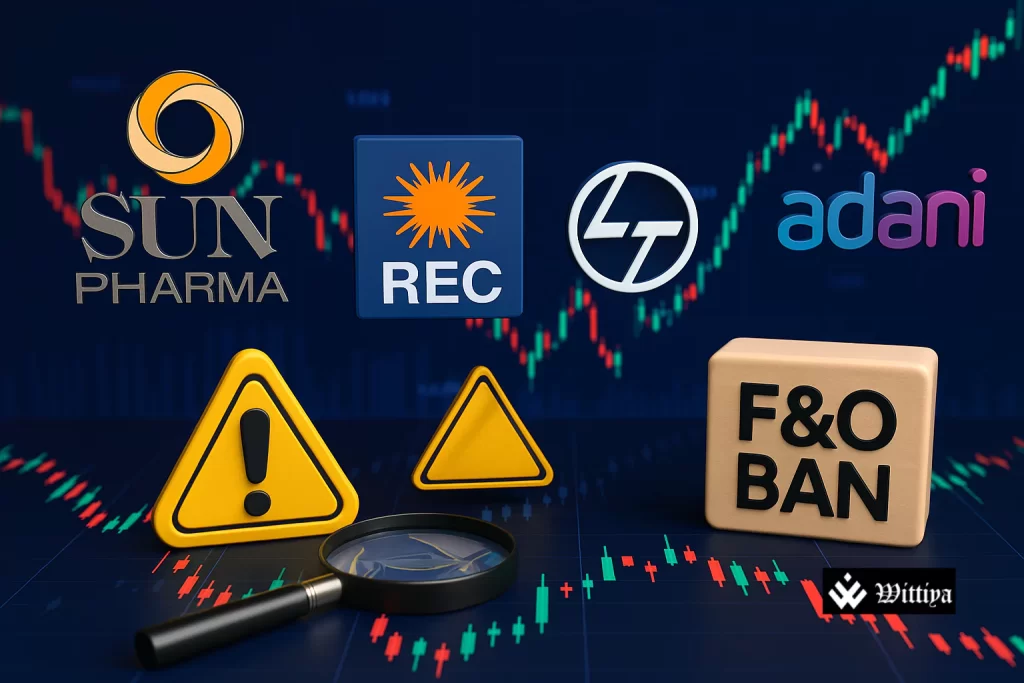 Stock market screen showing earnings reports, ex-dividend stocks, and F&O ban updates.