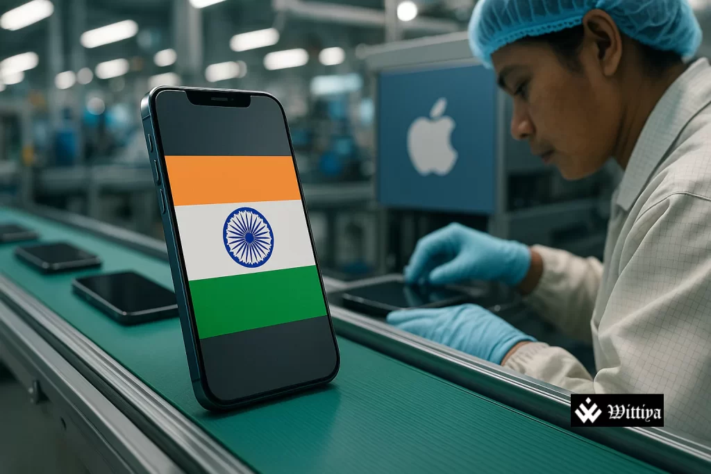 Smartphone assembly line in India with workers and components in view