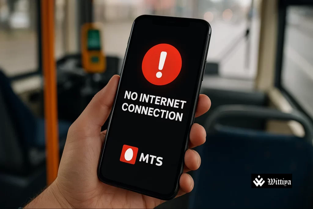 Disconnected smartphone with no signal icon and map of affected country in background