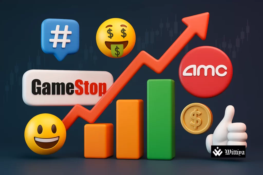 Trader watching volatile meme stock chart on screen, symbolizing retail investor craze in U.S. markets