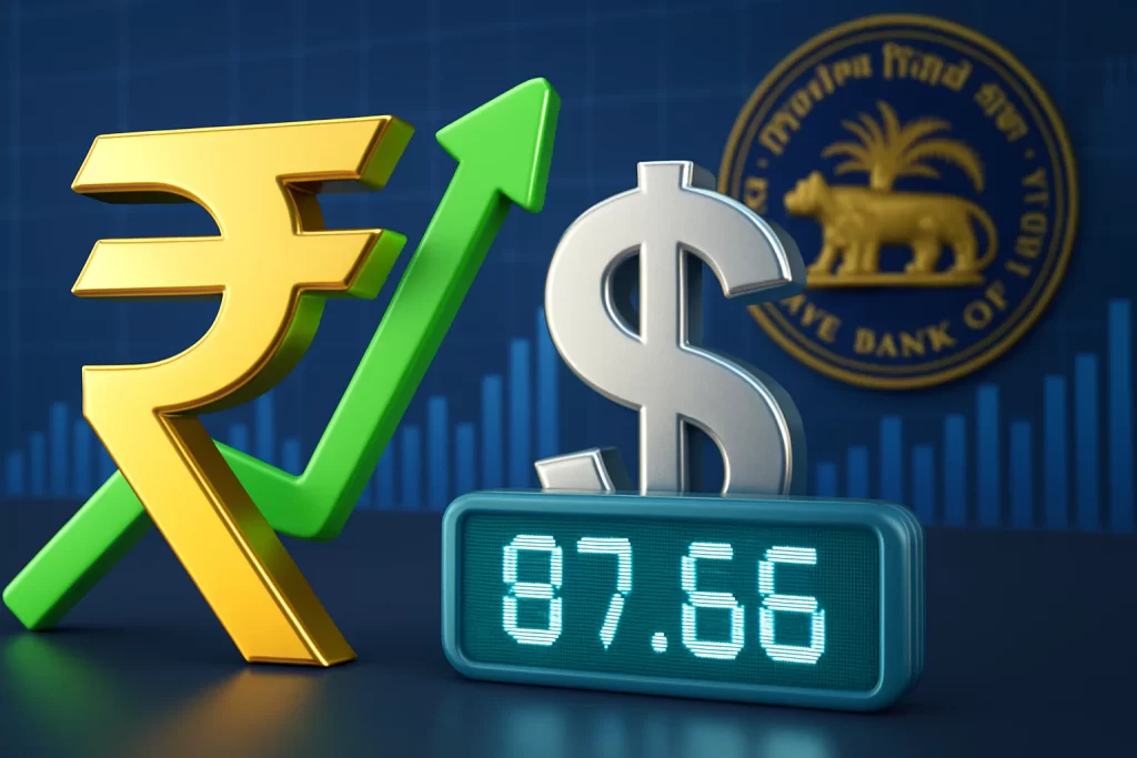 Indian Rupee rebounds to 87.66 against US Dollar after hitting record low